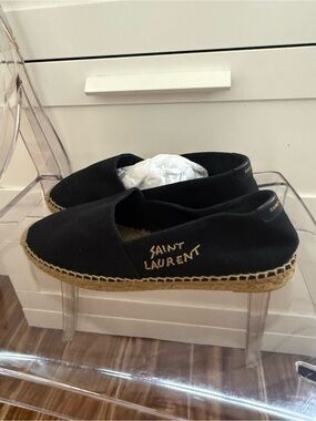 Saint Laurent Black Canvas Espadrilles with Jute Sole